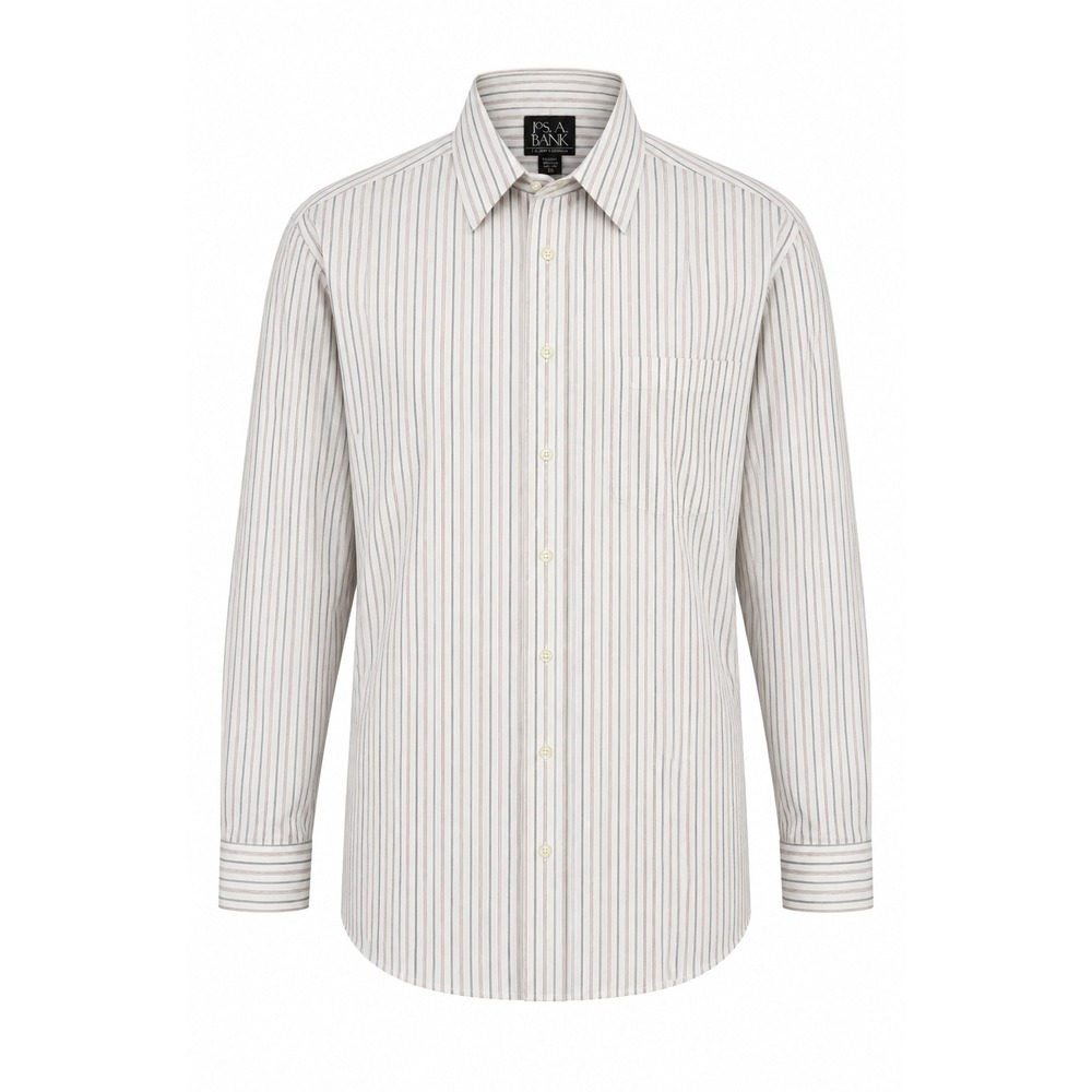Jos A Bank Travelers Collection Mens 16.5 35 Tailored Fit Striped Cotton Shirt